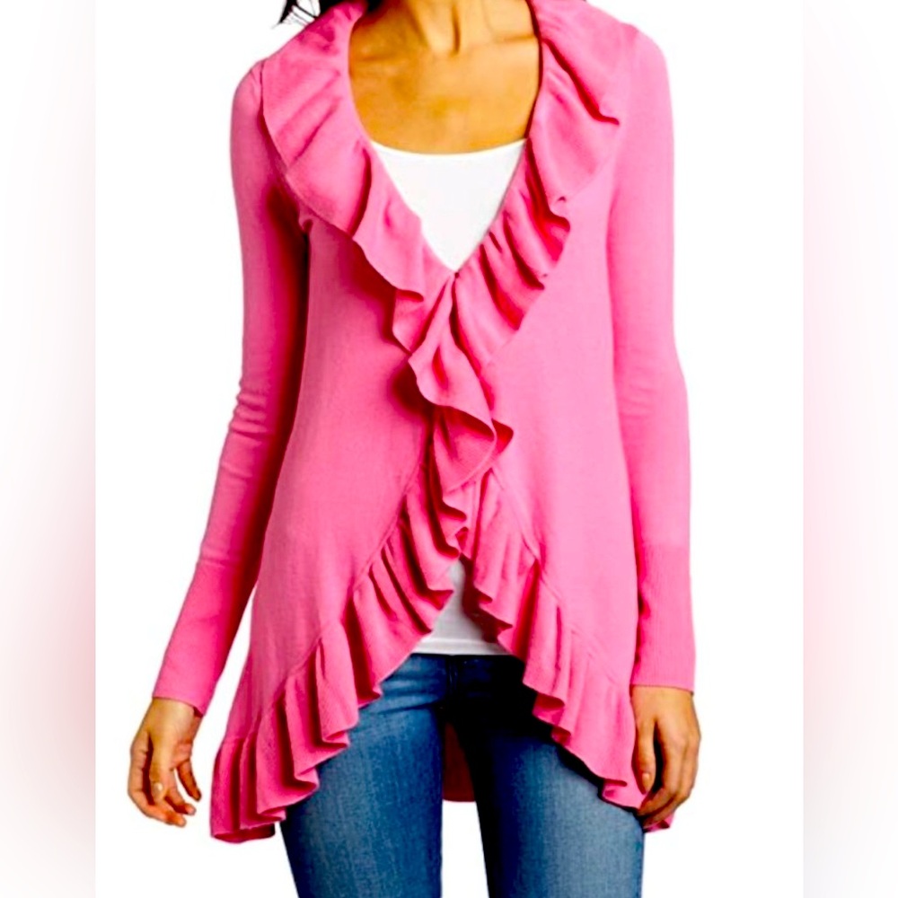 Lilly Pulitzer Pink Ruffle Sherette Cardigan Large